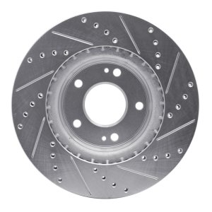 Hyundai Kona EV Brake Rotor (1) - Front Left - R1 Concepts - Drilled & Slotted - Silver - `15-`25